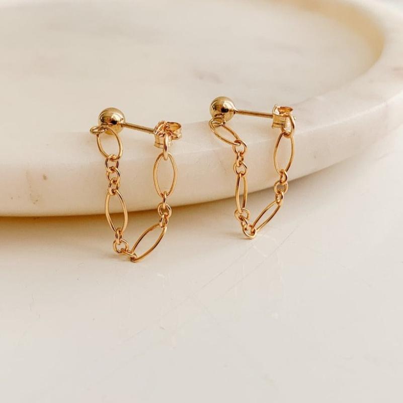 Gold Chain Wrap Stud Earrings - Ella - Adorned by Ruth
