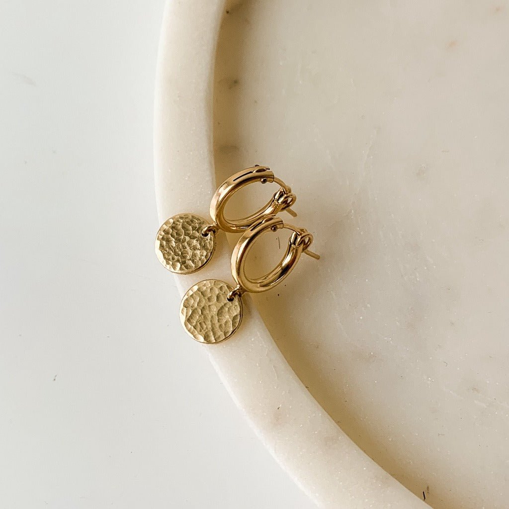 Gold Drop Huggie Hoop Earrings - Reagan - Adorned by Ruth