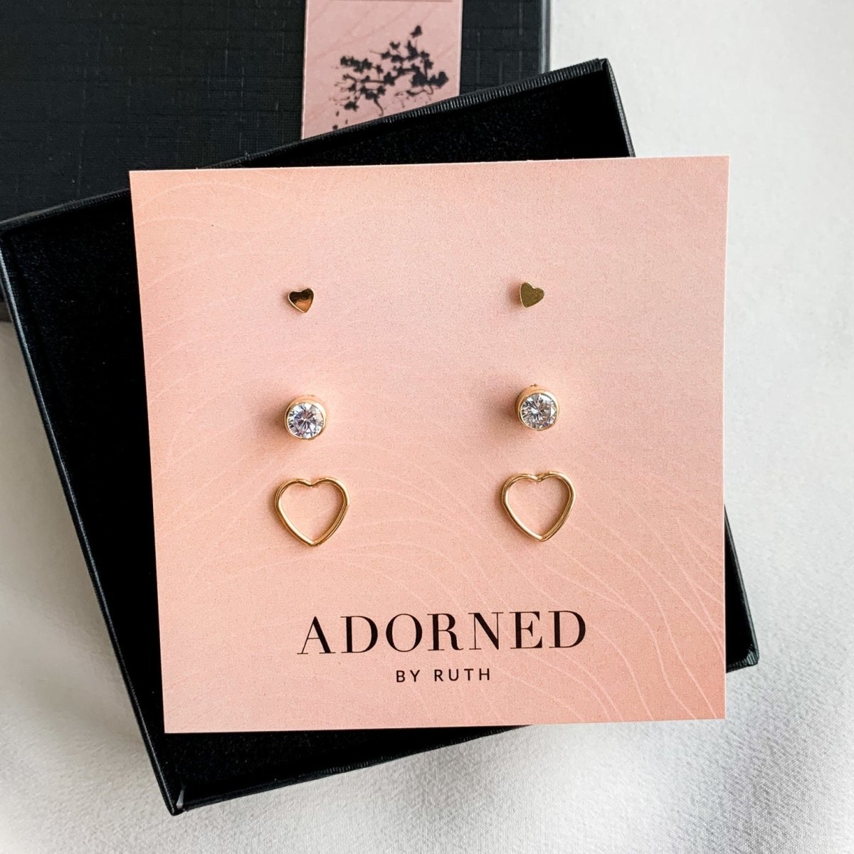 Gold Heart Stud Earrings Set - Adorned by Ruth