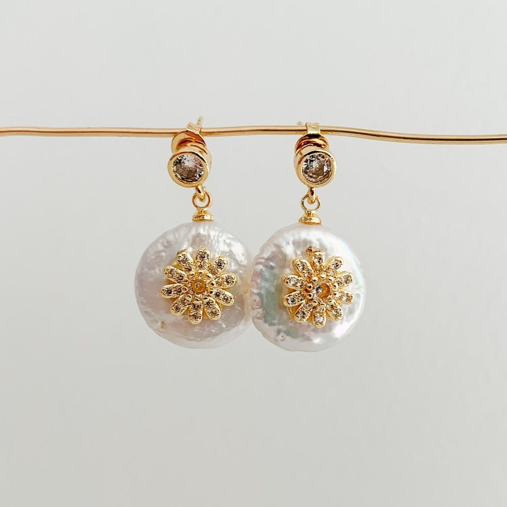 Gold Pearl and Crystal Embellished Drop Earrings - Adorned by Ruth