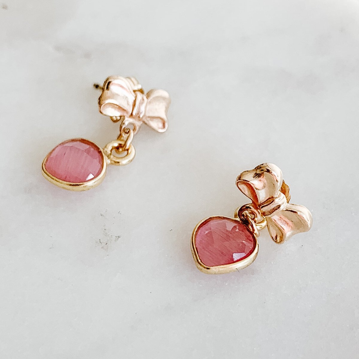 Heart and Bow Drop Earrings in 14k Gold Filled - Adorned by Ruth