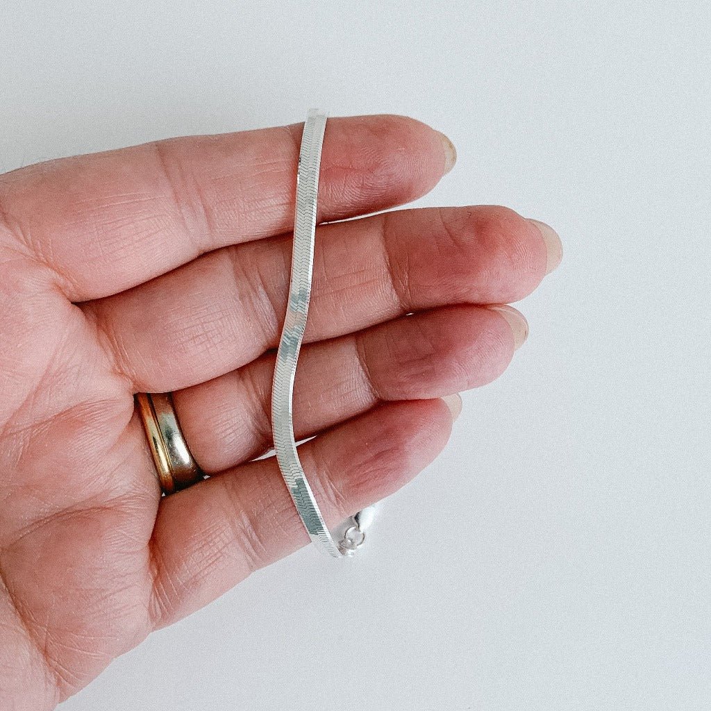 Herringbone Chain Anklet - Sterling Silver - Adorned by Ruth
