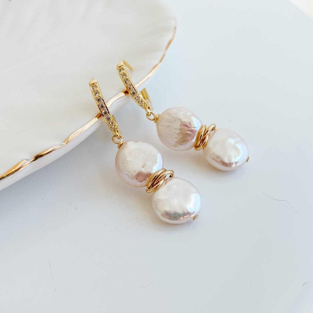 Keshi Pearl and CZ Earrings - Adorned by Ruth