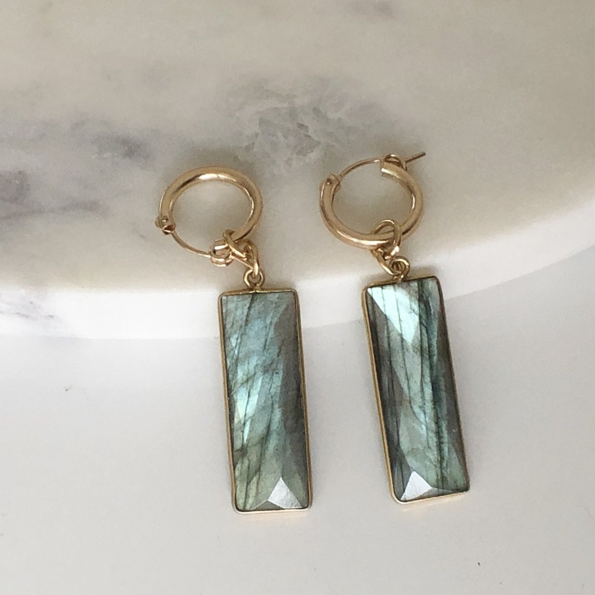 Labradorite Dangle Hoop Earrings - Adorned by Ruth