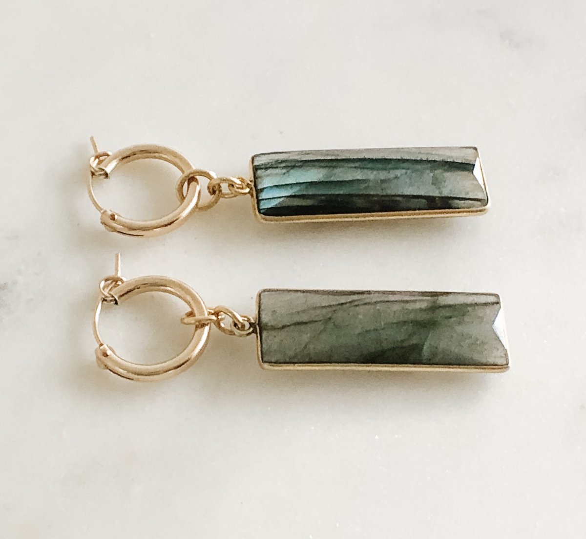Labradorite Dangle Hoop Earrings - Adorned by Ruth