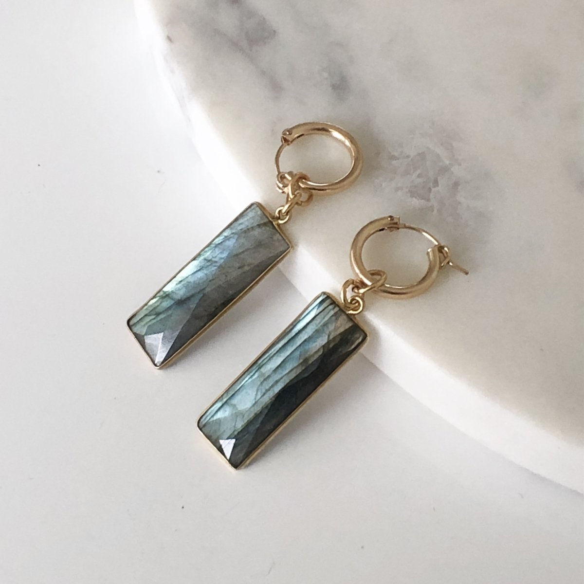 Labradorite Dangle Hoop Earrings - Adorned by Ruth