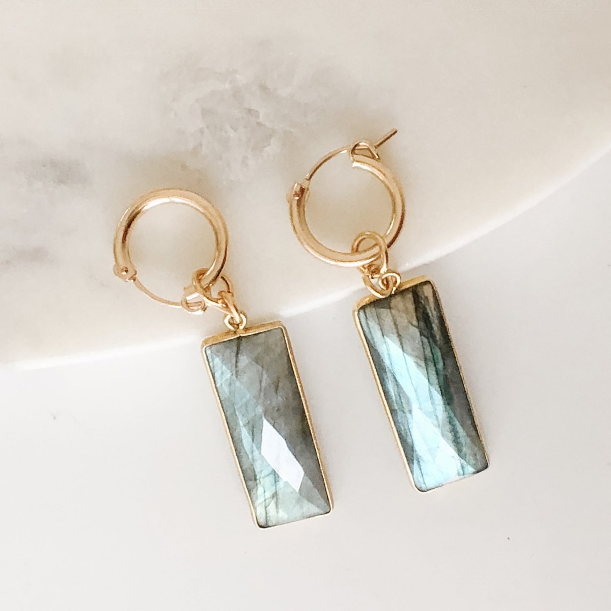 Labradorite Dangle Hoop Earrings - Adorned by Ruth
