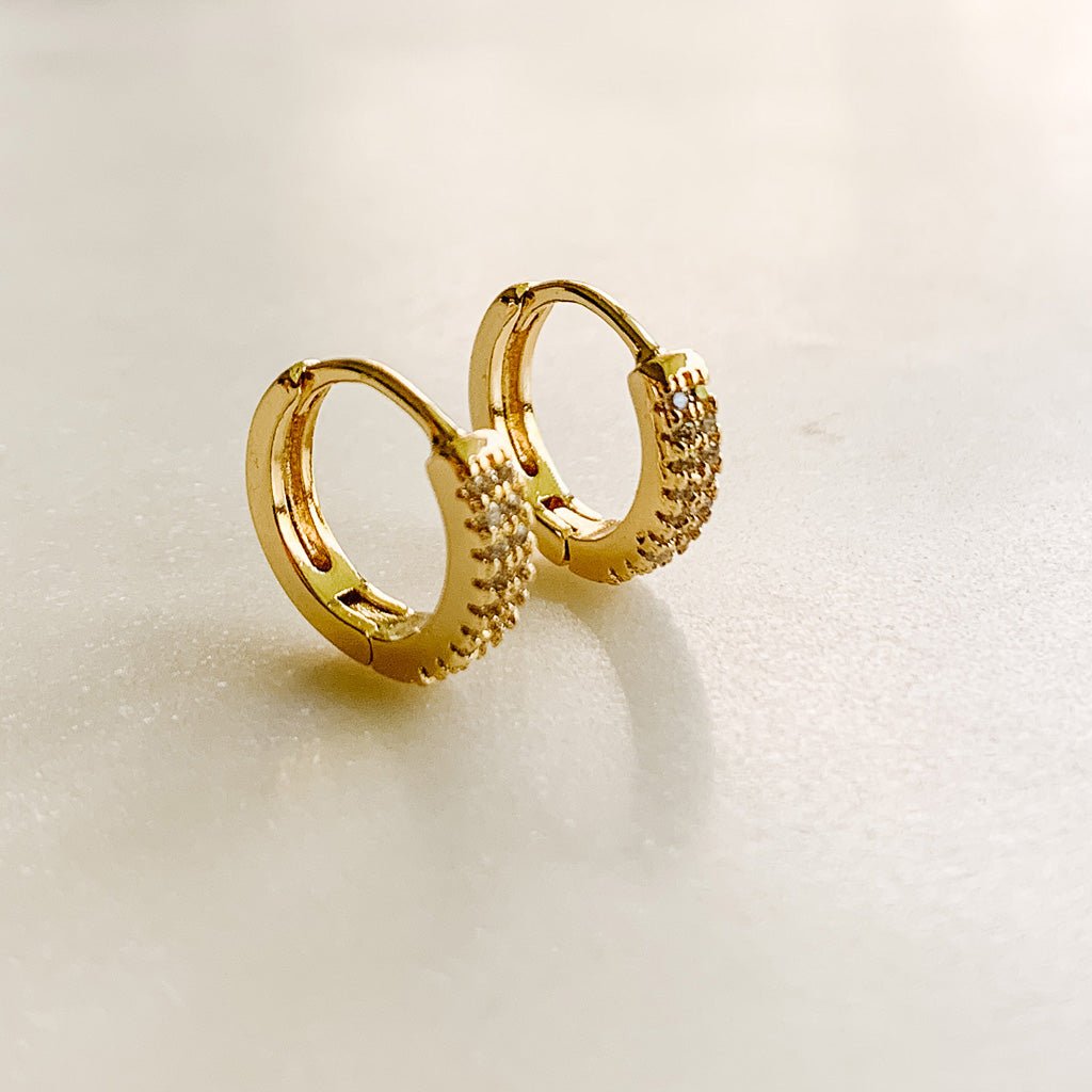 Micro Pave Huggie Hoops - gold - Adorned by Ruth