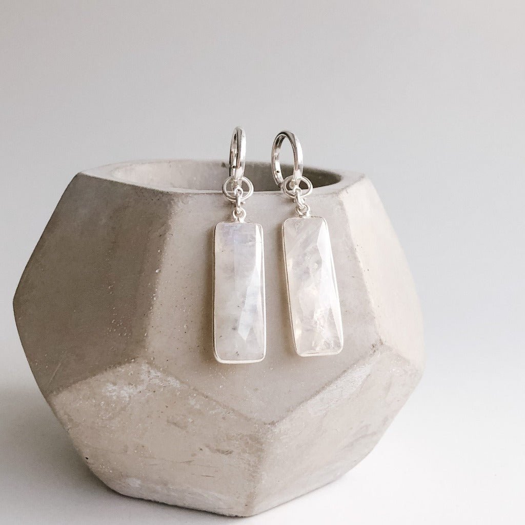 Moonstone Dangle Hoop Earrings - Adorned by Ruth
