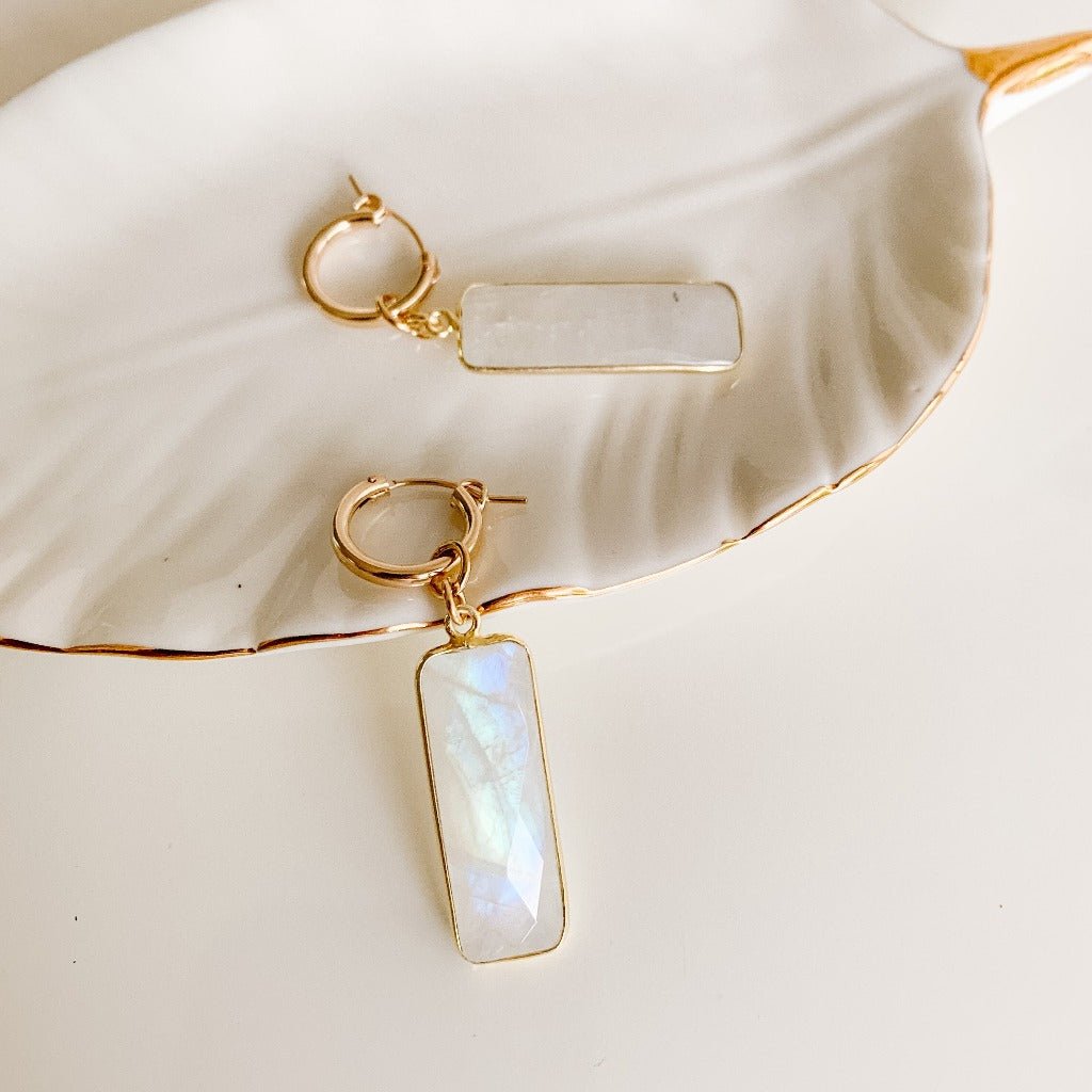 Moonstone Dangle Hoop Earrings - Adorned by Ruth