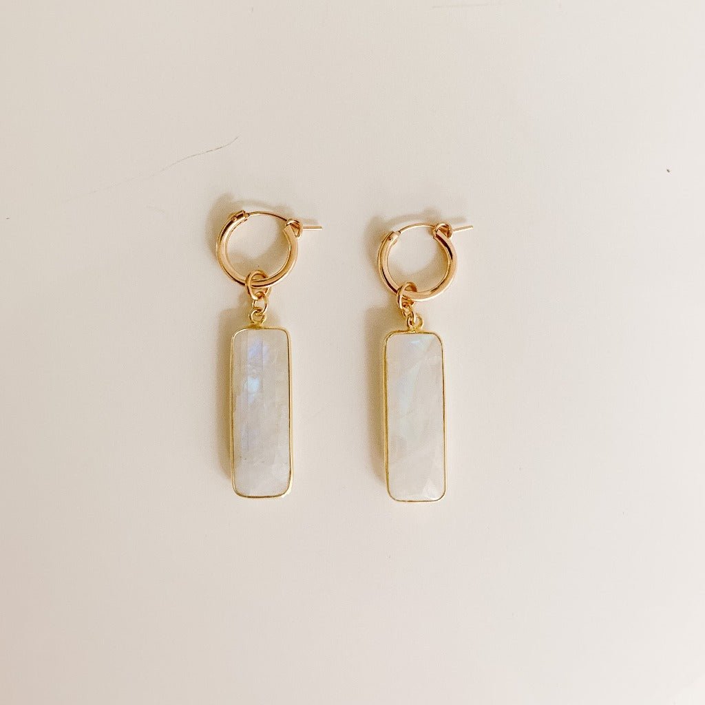 Moonstone Dangle Hoop Earrings - Adorned by Ruth