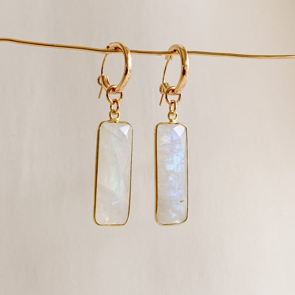 Moonstone Dangle Hoop Earrings - Adorned by Ruth