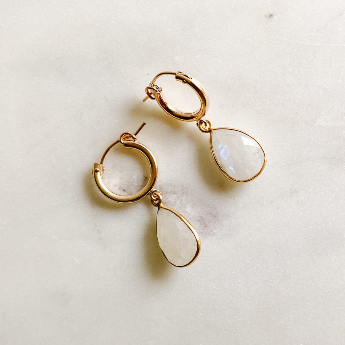 Moonstone Hoop Drop Earrings - Eloise - Adorned by Ruth