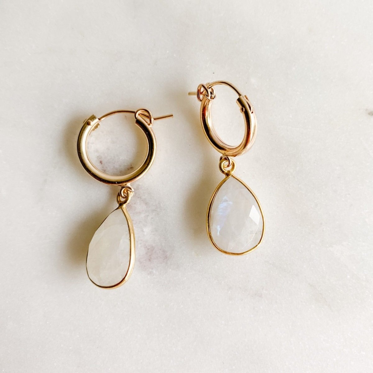 Moonstone Hoop Drop Earrings - Eloise - Adorned by Ruth