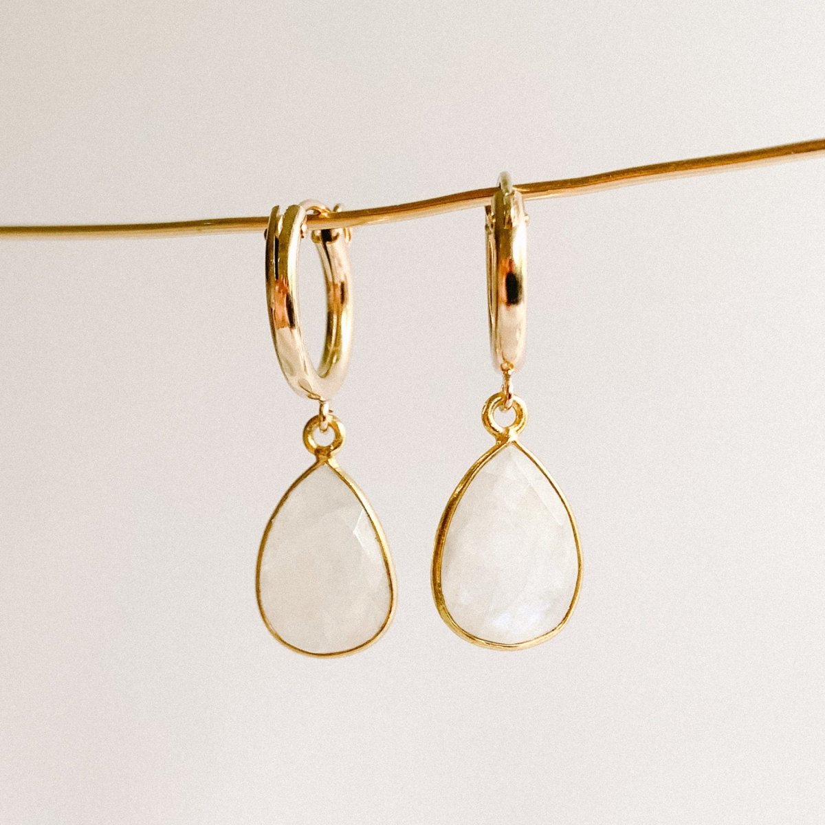 Moonstone Hoop Drop Earrings - Eloise - Adorned by Ruth
