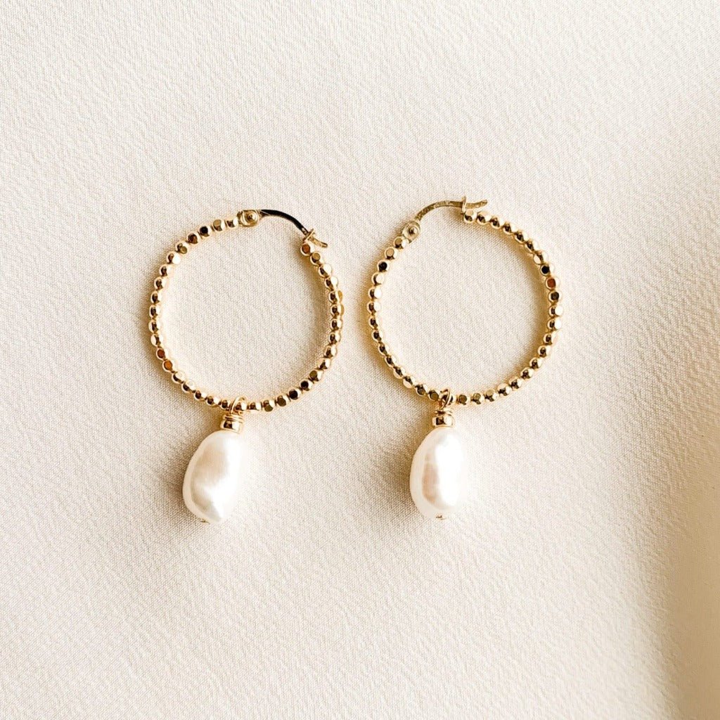 Olivia Gold Beaded Hoop Pearl Earrings - Adorned by Ruth