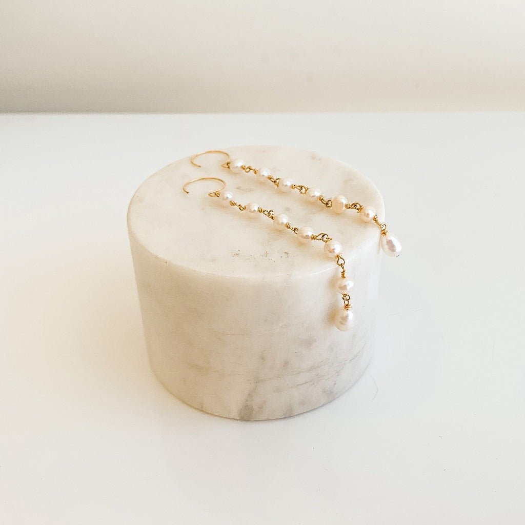 Pearl Chain Linear Earrings - Ava - Adorned by Ruth