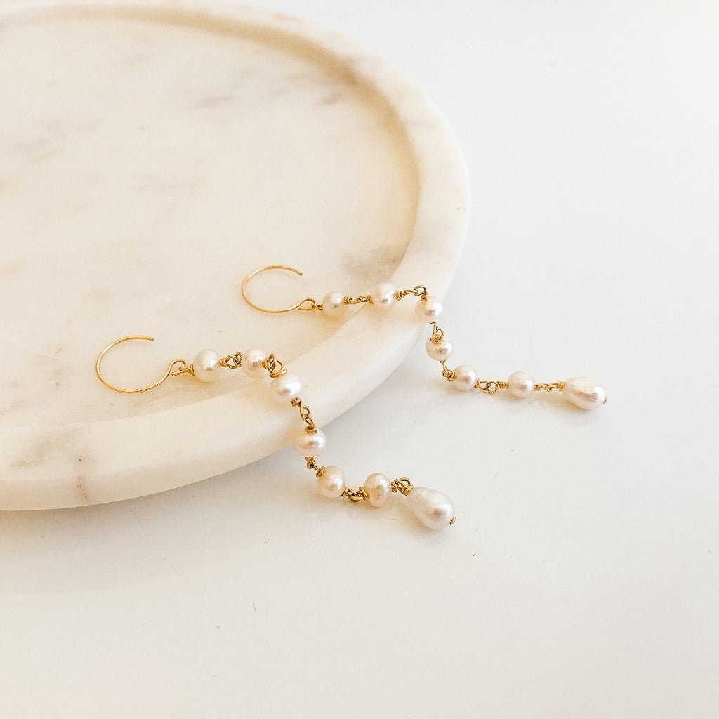 Pearl Chain Linear Earrings - Ava - Adorned by Ruth