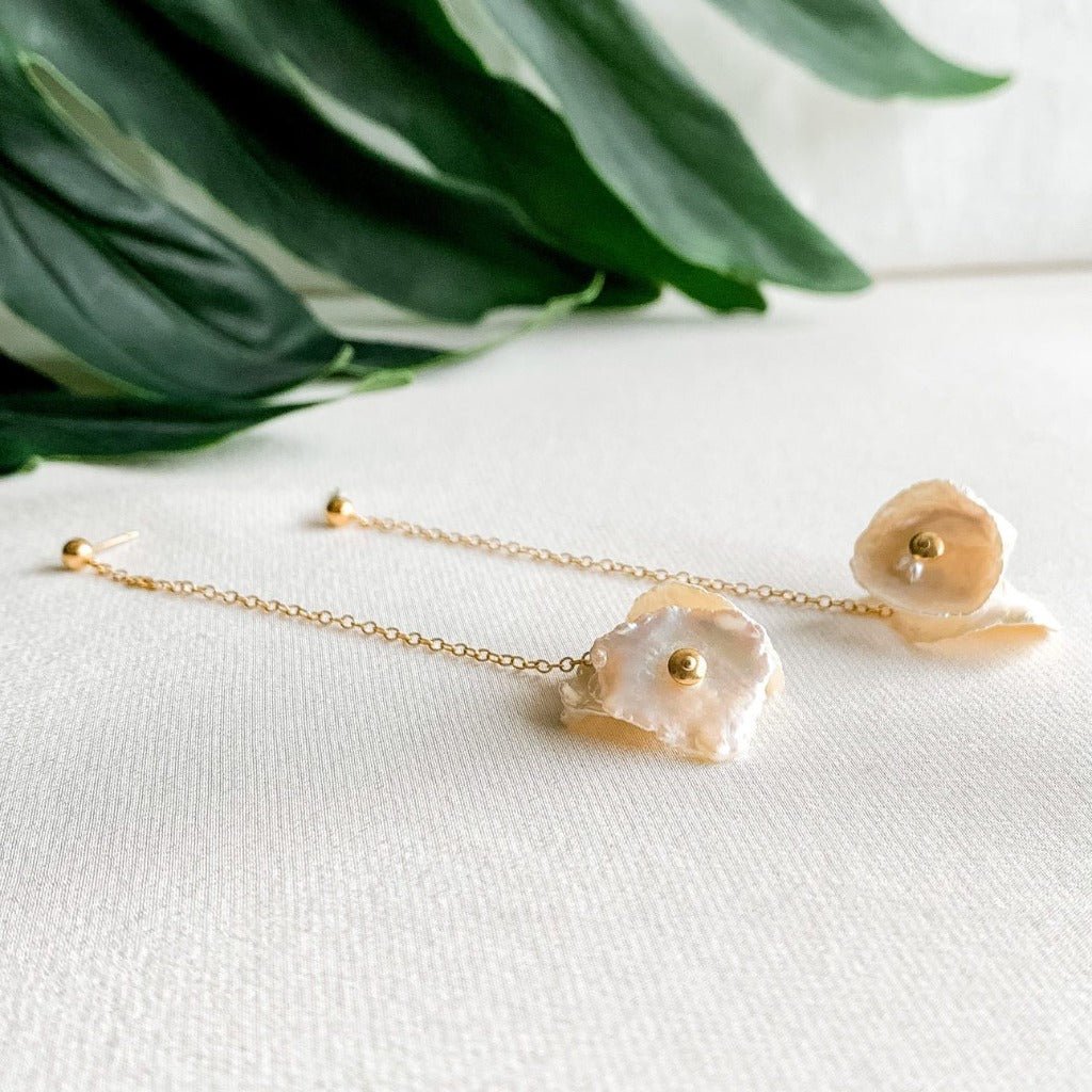 Petal Pearl Chain Drop Earrings - Adorned by Ruth