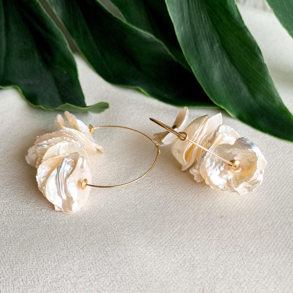 Petal Pearl Hoop Earrings - Joy - Adorned by Ruth