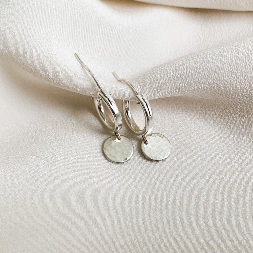 Reagan Silver Drop Huggie Hoop Earrings - Adorned by Ruth