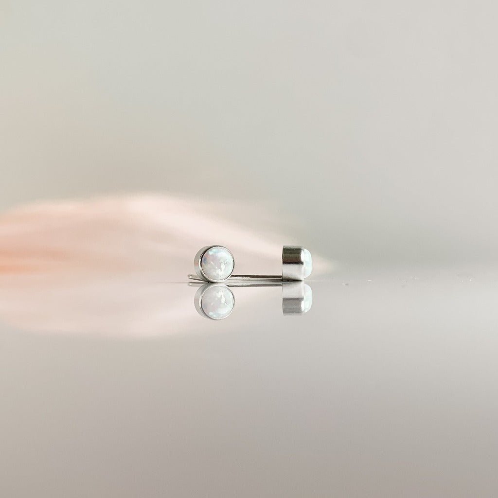 Silver Bezel Set Opal Solitaire Stud Earrings - Adorned by Ruth