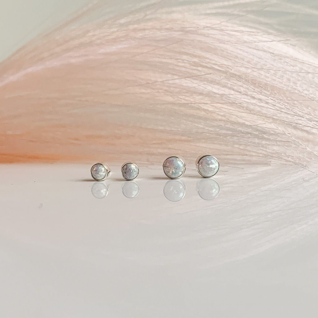 Silver Bezel Set Opal Solitaire Stud Earrings - Adorned by Ruth