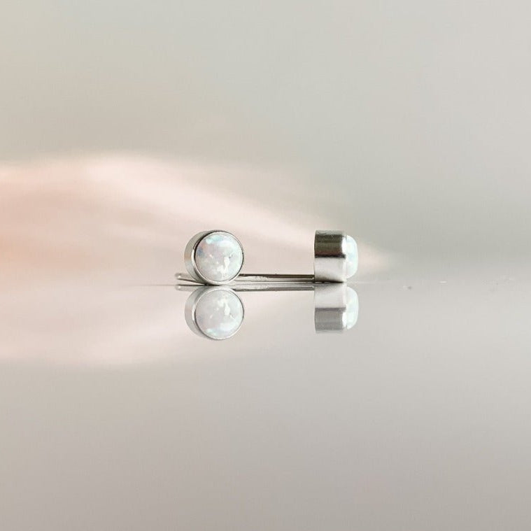 Silver Bezel Set Opal Solitaire Stud Earrings - Adorned by Ruth