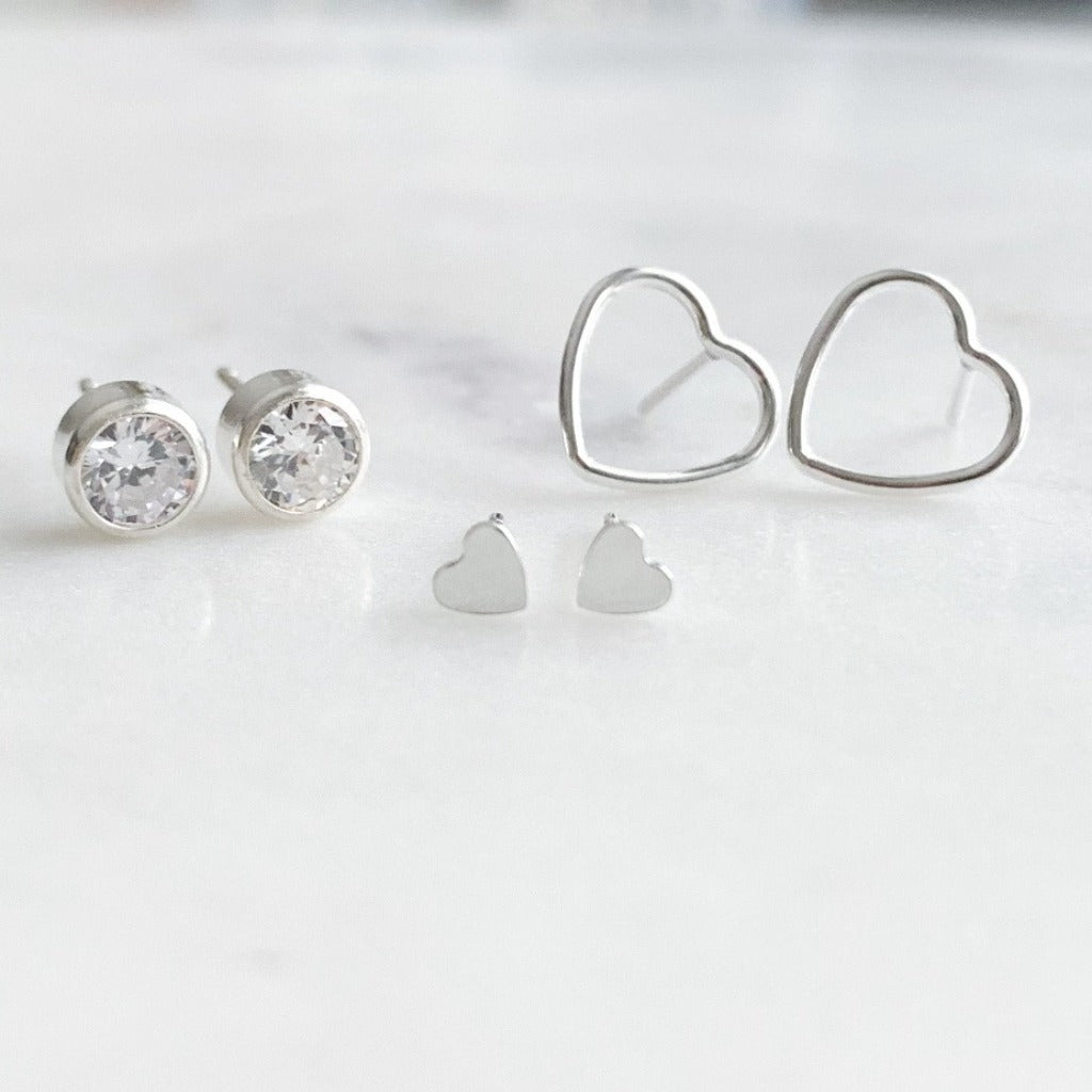 Silver Heart Stud Earrings Set - Adorned by Ruth