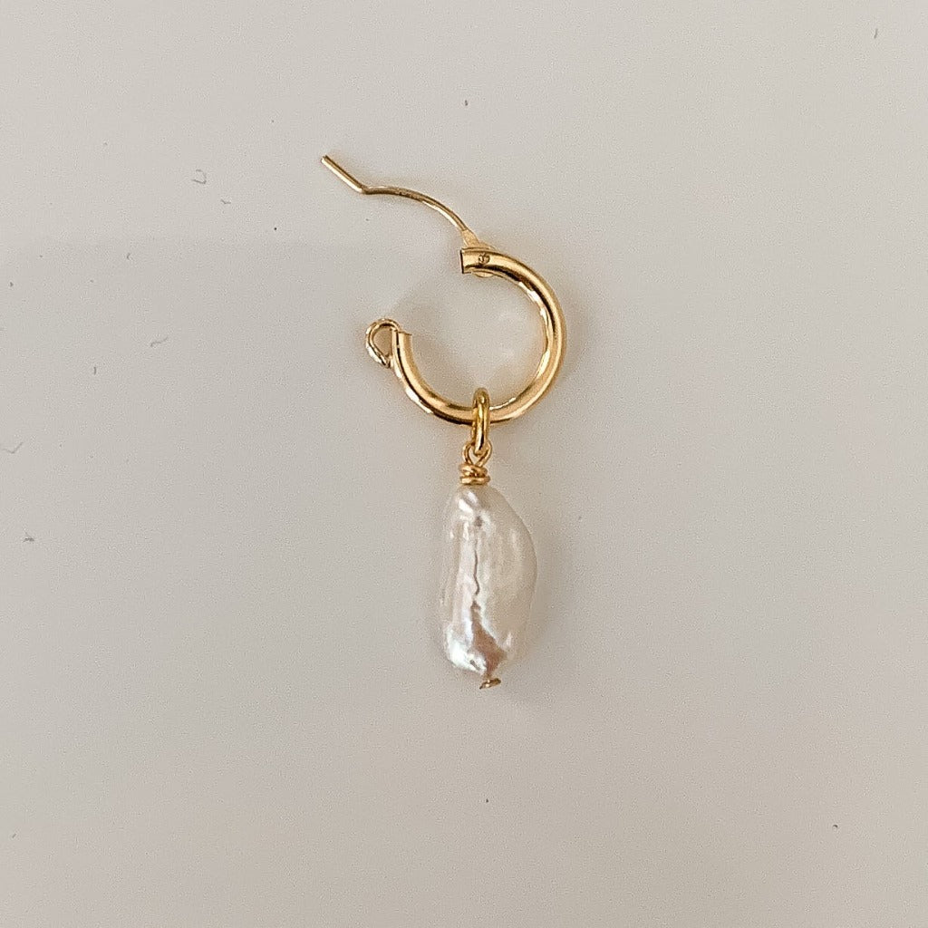 Single Biwa Pearl Hoop Pendant Charm - Adorned by Ruth
