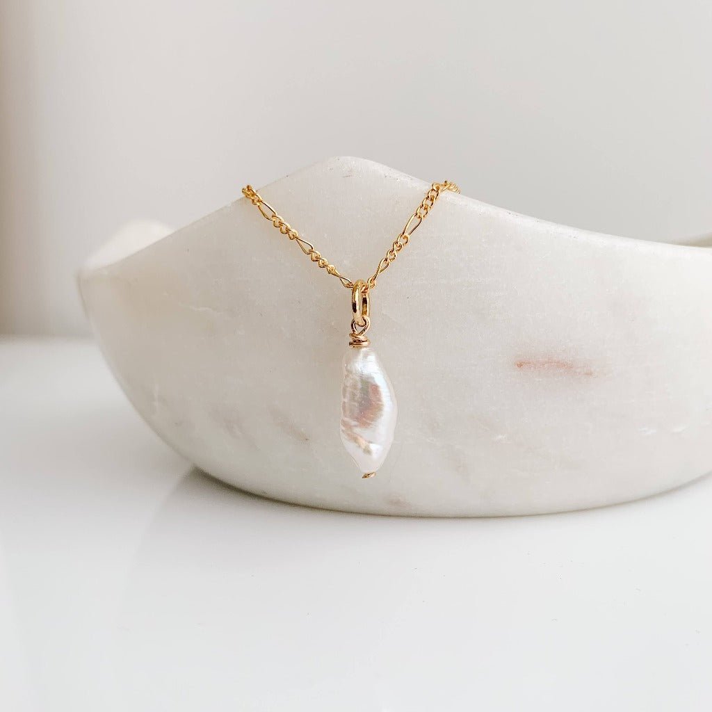 Single Biwa Pearl Hoop Pendant Charm - Adorned by Ruth