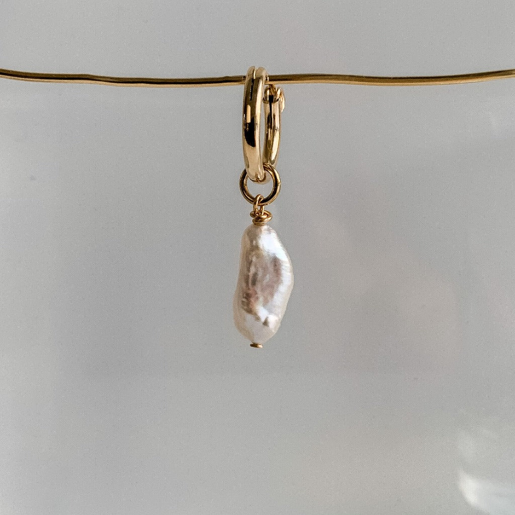 Single Biwa Pearl Hoop Pendant Charm - Adorned by Ruth