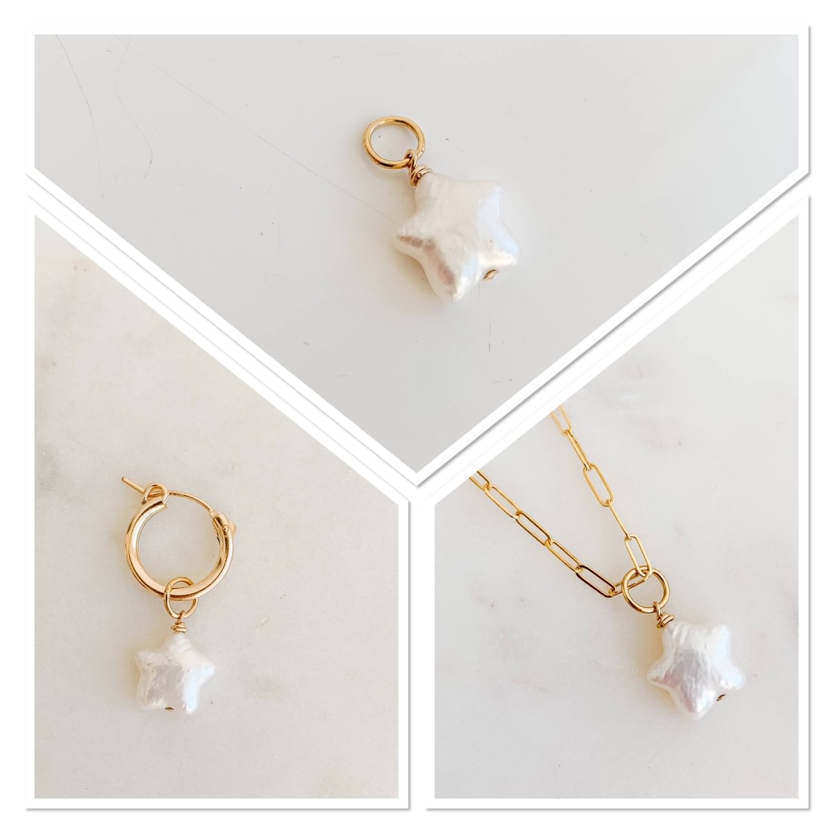 Single Star Pearl Hoop Pendant Charm - Adorned by Ruth