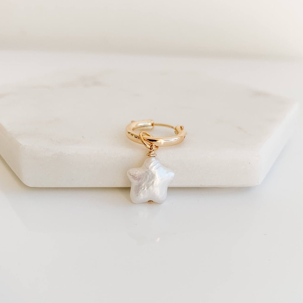 Single Star Pearl Hoop Pendant Charm - Adorned by Ruth