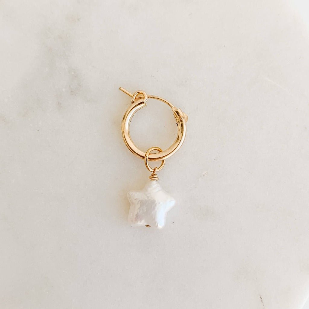 Single Star Pearl Hoop Pendant Charm - Adorned by Ruth