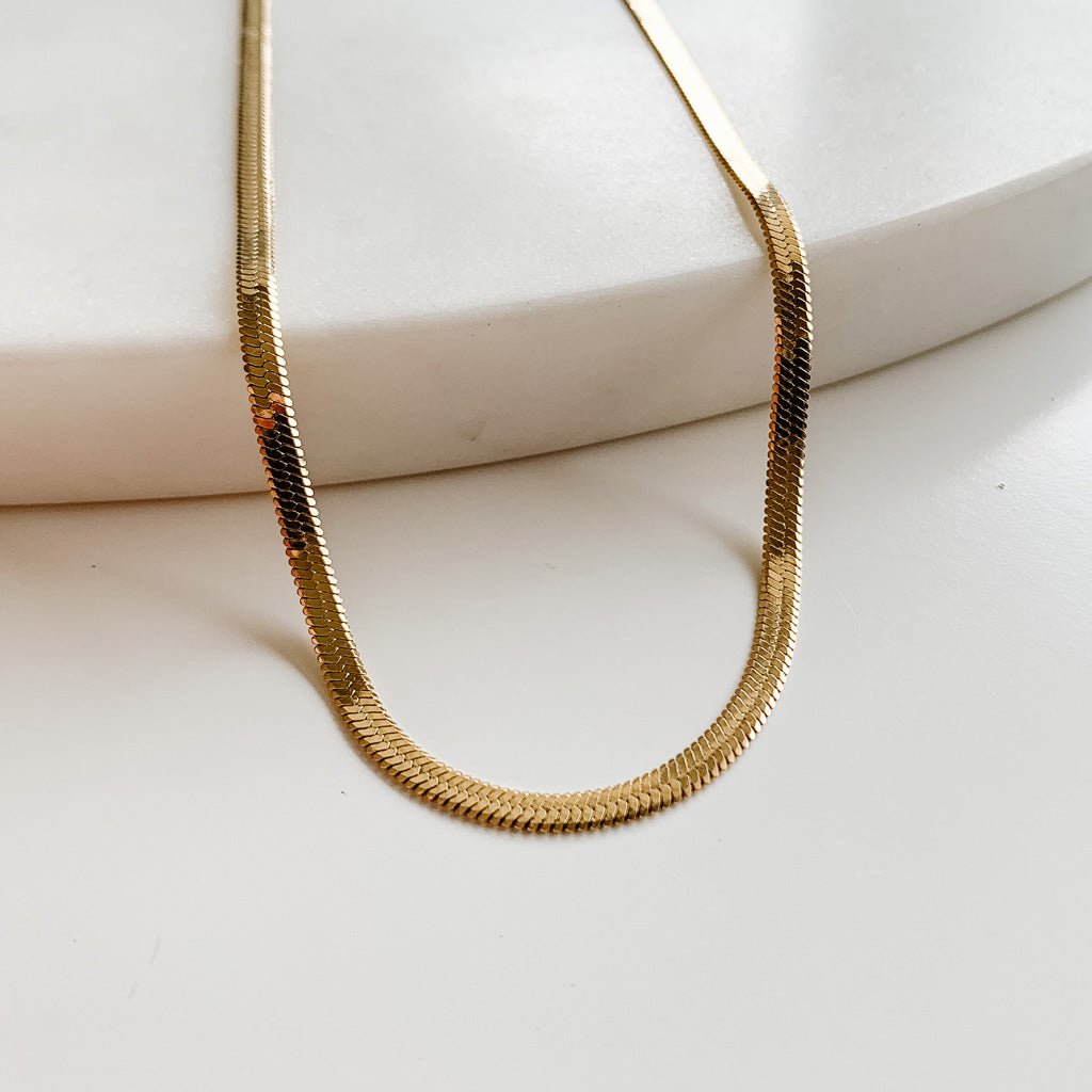 Slim Herringbone Chain Necklace - Gold Plated - Adorned by Ruth