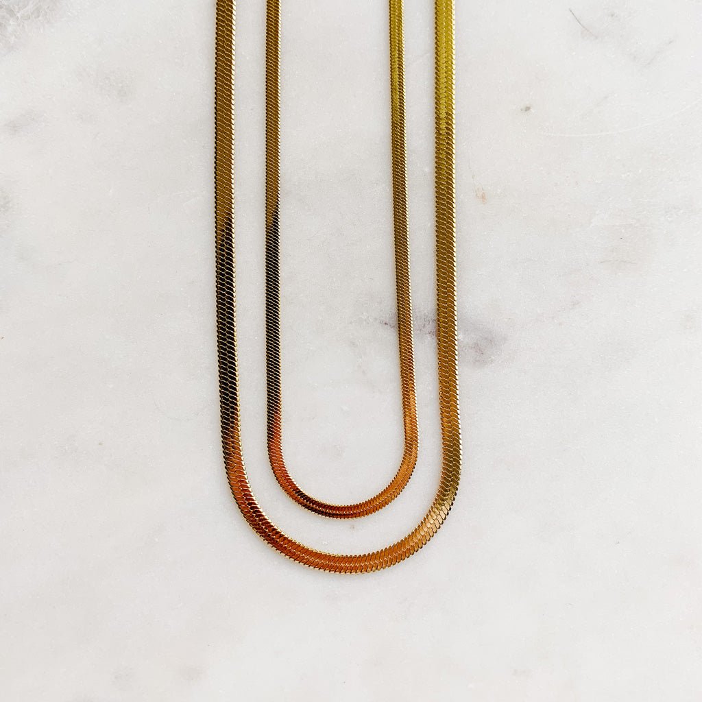 Slim Herringbone Chain Necklace - Gold Plated - Adorned by Ruth