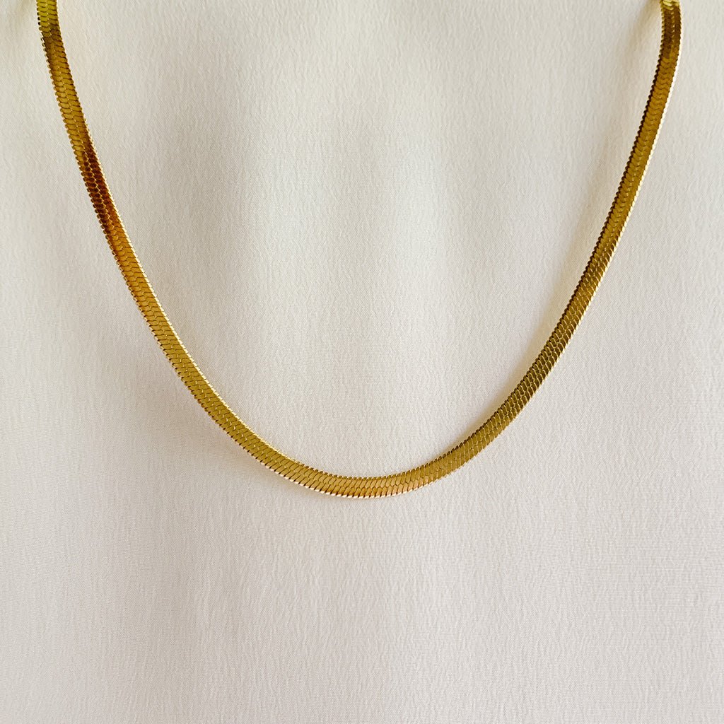 Slim Herringbone Chain Necklace - Gold Plated - Adorned by Ruth
