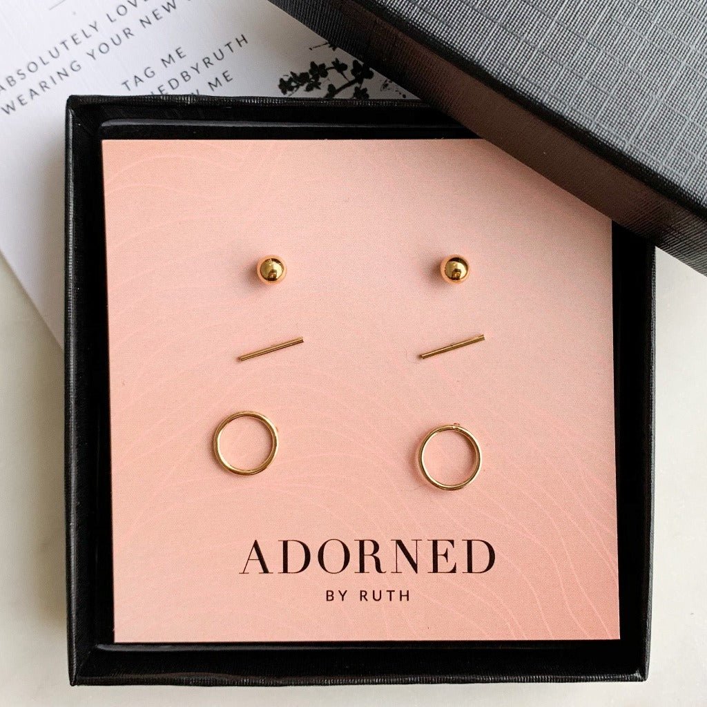Stud Earrings 3-Pack Gold - Adorned by Ruth