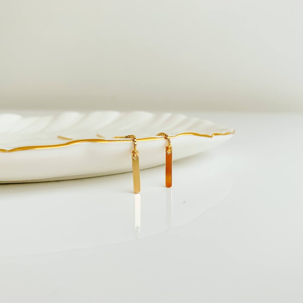 Tamsin Bar Drop Threader Earrings in Gold Filled - Adorned by Ruth