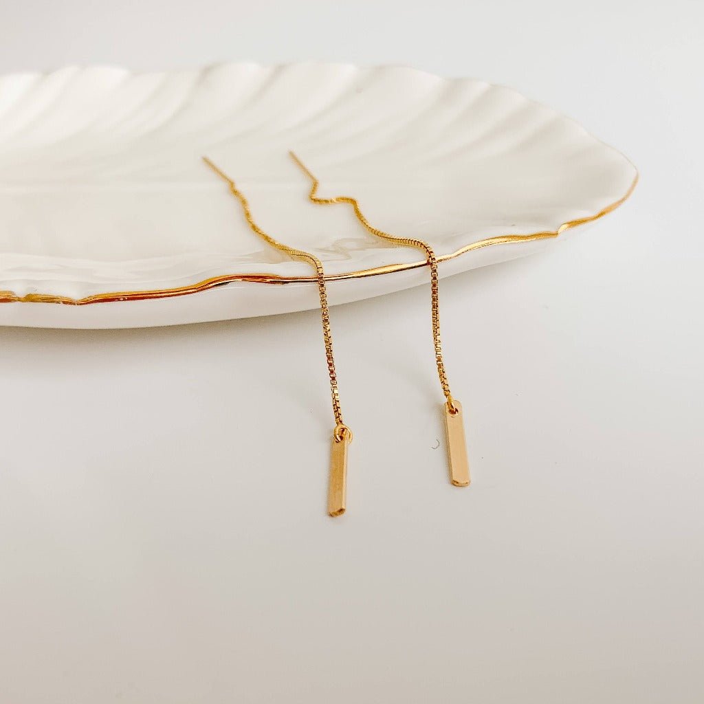 Tamsin Bar Drop Threader Earrings in Gold Filled - Adorned by Ruth