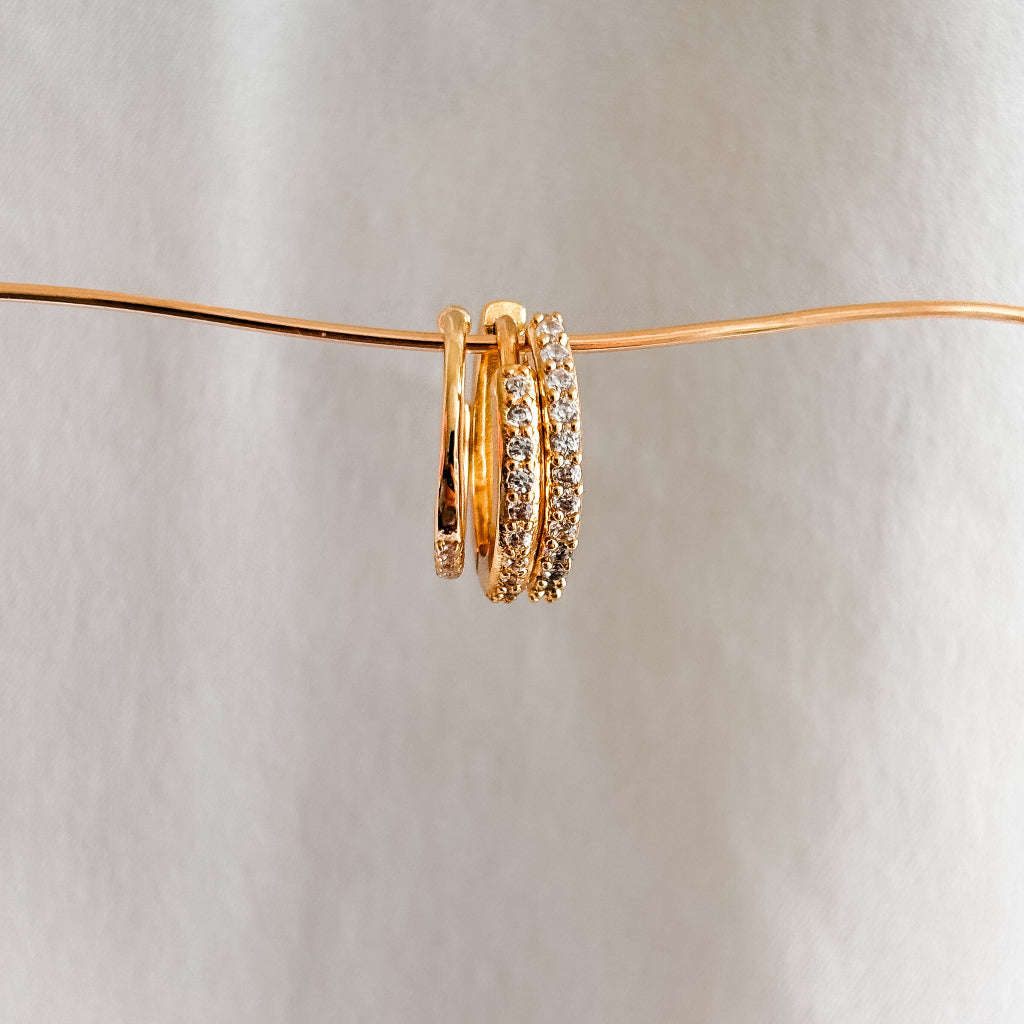 14k gold filled pave hoop earrings and matching ear cuff shown on gold wire