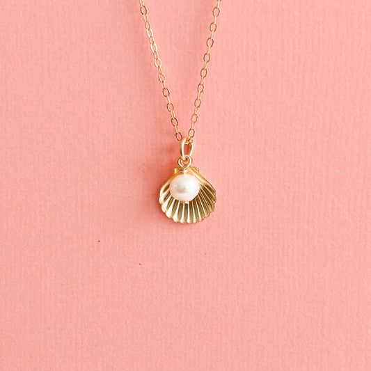14K Gold Filled Seashell and Pearl Necklace – Satellite or Cable Chain – Coastal Jewelry by Adorned By Ruth