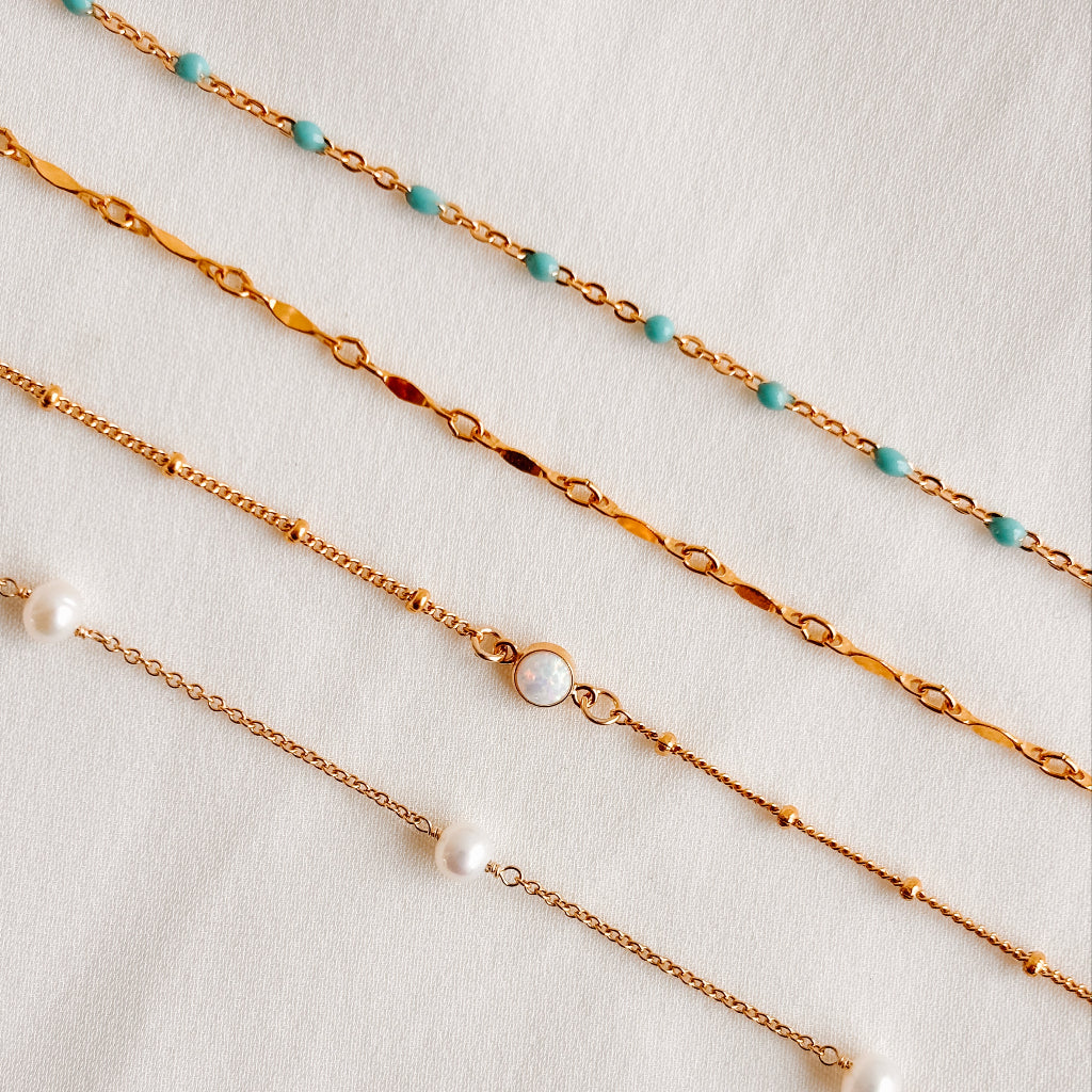 Cassia Turquoise Enamel Chain Bracelet – 14k Gold Filled Dainty Beaded Bracelet