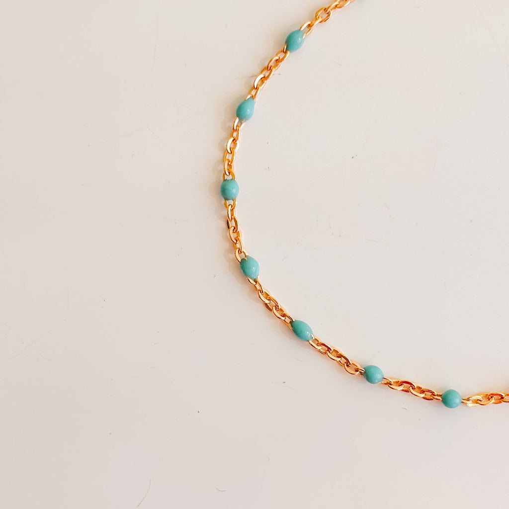 turquoise enamel chain bracelet in 14k gold fillled