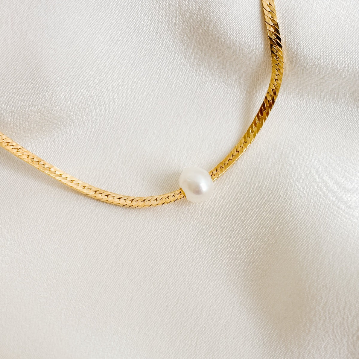 gold filled herringbone necklace with pearl pendant - adorned by ruth