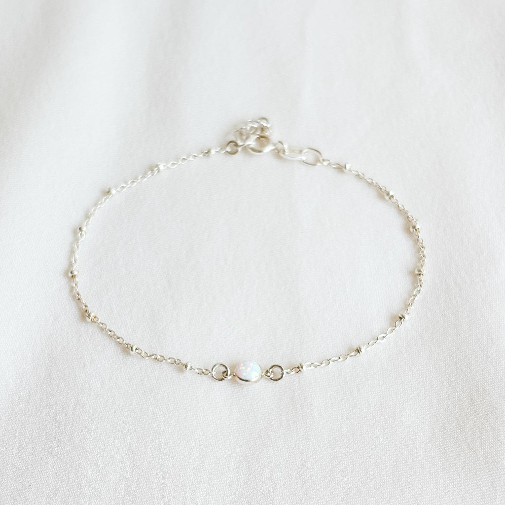 sterling silver satellite chain bracelet with bezel opal 
