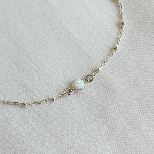 Leora Opal Chain Bracelet – Sterling Silver Dainty Satellite Bracelet with Bezel Set Opal