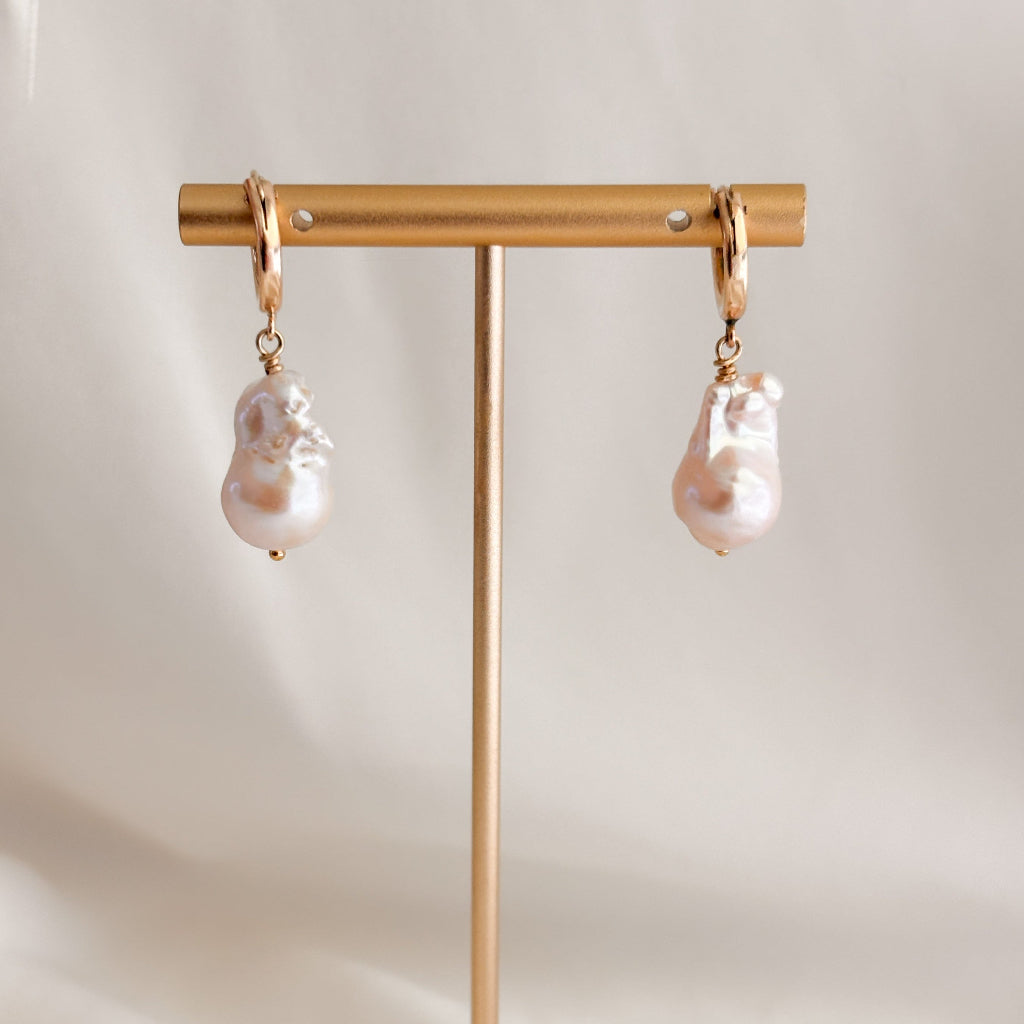 Nina Baroque Freshwater Fireball Pearl Drop Earrings on 14k Gold Filled