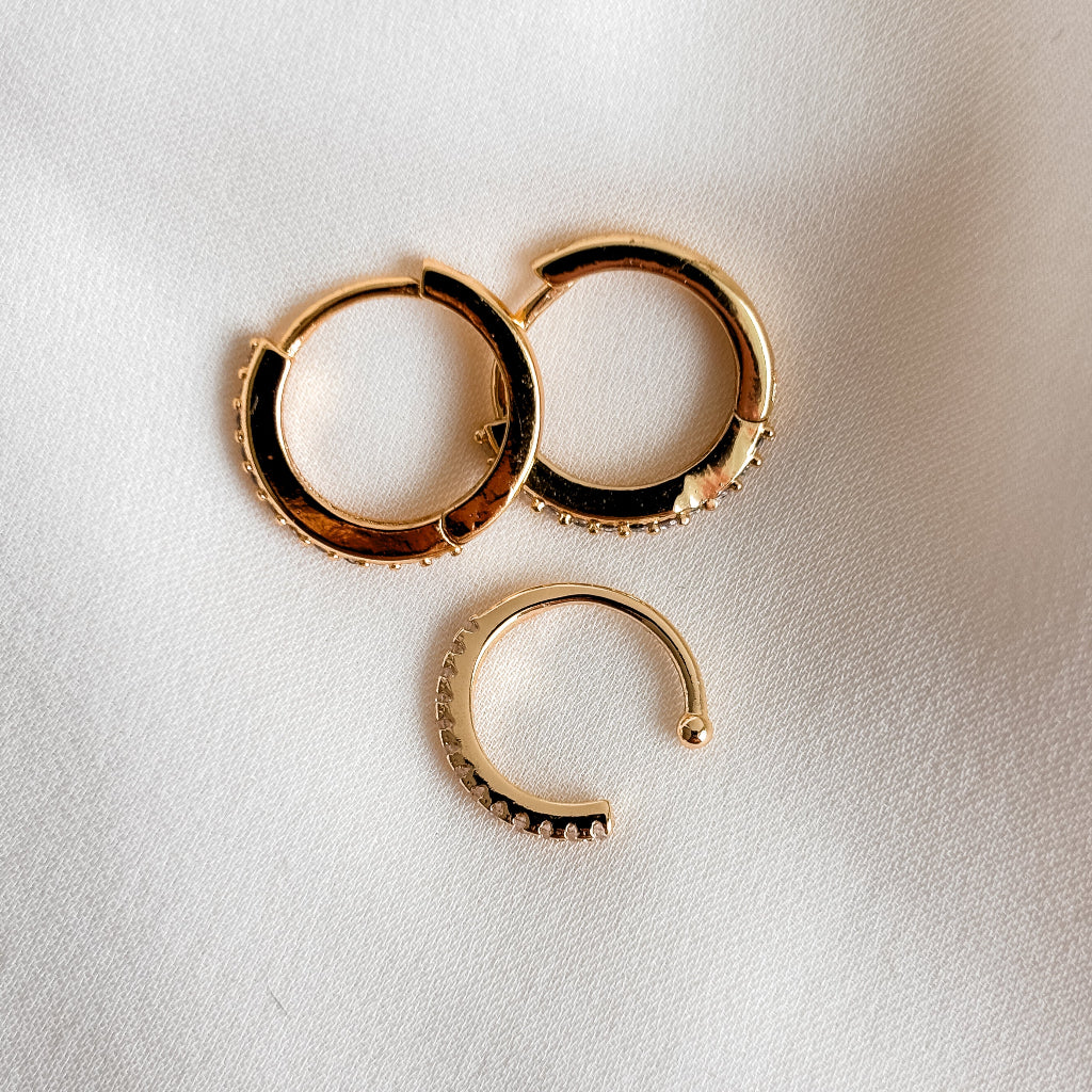 14K Gold Filled Pavé Huggie Hoop Earrings & Ear Cuff Set
